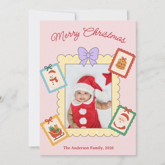 Personalized Cute Christmas Photo Collage  Julkort (Framsida)