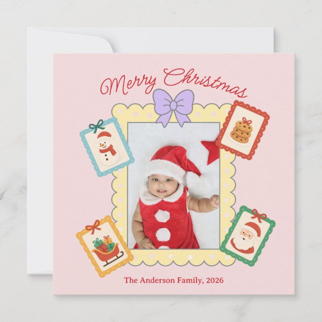 Personalized Cute Christmas Photo Collage  Julkort (Framsida)