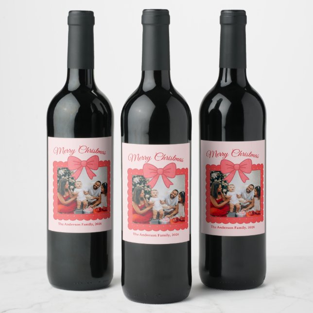 Personalized Cute Christmas Photo Collage  Vinflaska Etikett (Flaskor)