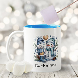 Personalized Cute Christmas Snowman Två-Tonad Mugg