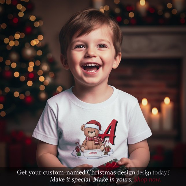 Personalized Cute Christmas Teddy Bear Kids  T Shirt (Personalized Cute Christmas Teddy Bear Kids T-Shirt)