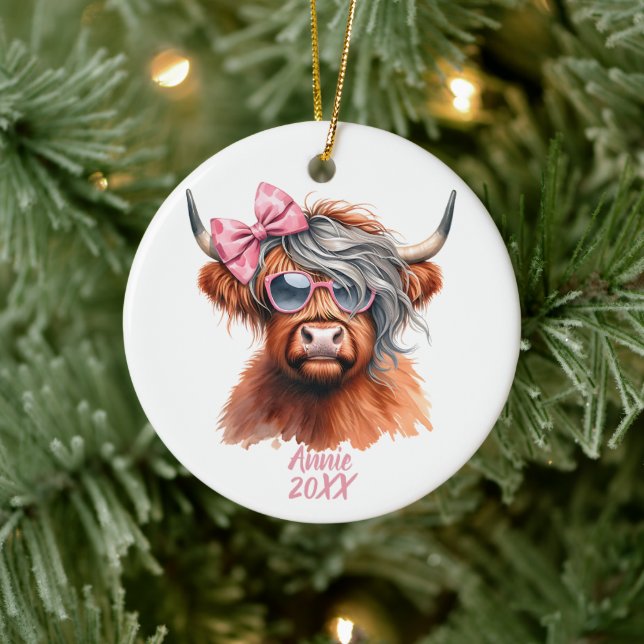 Personalized Cute Cow with Bow Julgransprydnad Keramik (Träd)