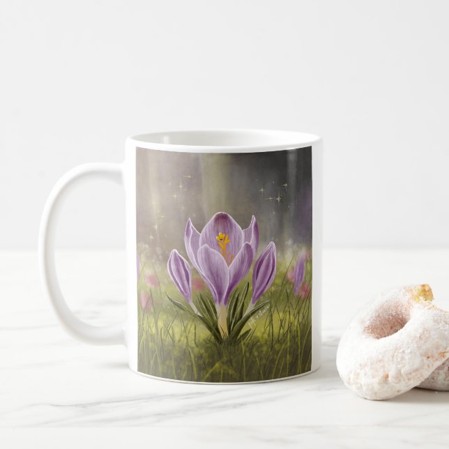Personalized Cute Crocus Spring Illustration Mug Kaffemugg (Med munk)