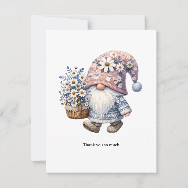Personalized Cute Daisy Flower Gnome Thank you  Anteckningskort (Framsida)