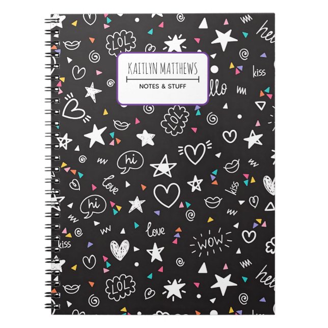 Personalized Cute Doodle Notebook with Name Anteckningsbok (Framsidan)