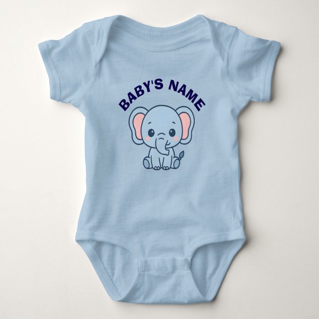 Personalized Cute Elephant Baby Bodysuit T Shirt (Framsida)