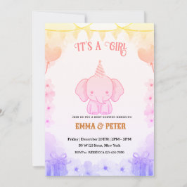 Personalized Cute Elephant Pink Baby Shower Inbjudningar
