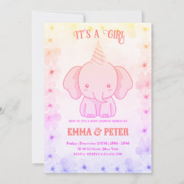 Personalized Cute Elephant Pink Baby Shower Inbjudningar