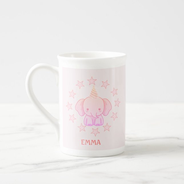 Personalized Cute Elephant Pink  Benporslin Mugg (Vänster)