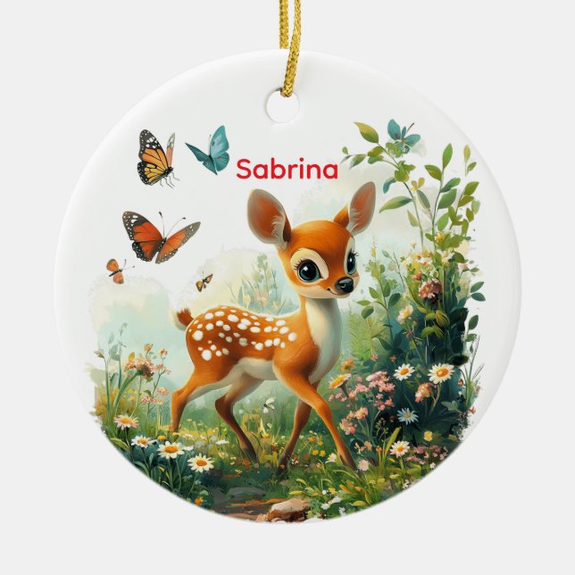 Personalized Cute Fawn Ceramic Ornament (Framsidan)