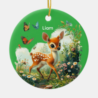 Personalized Cute Fawn Julgransprydnad Keramik