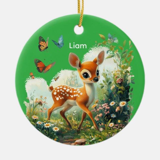 Personalized Cute Fawn Julgransprydnad Keramik (Framsidan)