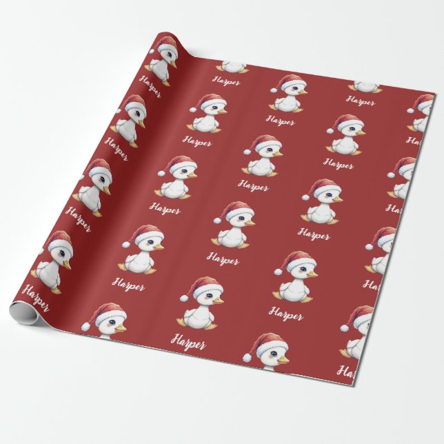 Personalized Cute Festive Christmas Goose Duck Presentpapper (Utrullad)