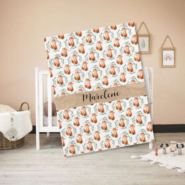 Personalized Cute Fox baby blanket keepsake Fleecefilt (Skapare uppladdad)