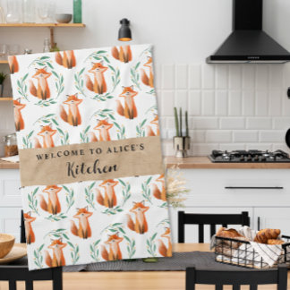 Personalized Cute Fox woodland kitchen  Kökshandduk