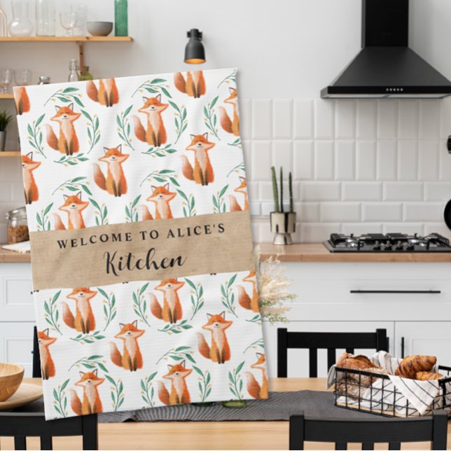 Personalized Cute Fox woodland kitchen  Kökshandduk (Skapare uppladdad)
