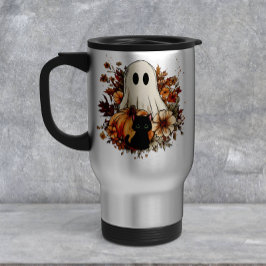 Personalized Cute Ghost and Black Cat Autumn Mug Resemugg
