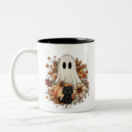 Personalized Cute Ghost and Black Cat Autumn Mug Två-Tonad Mugg