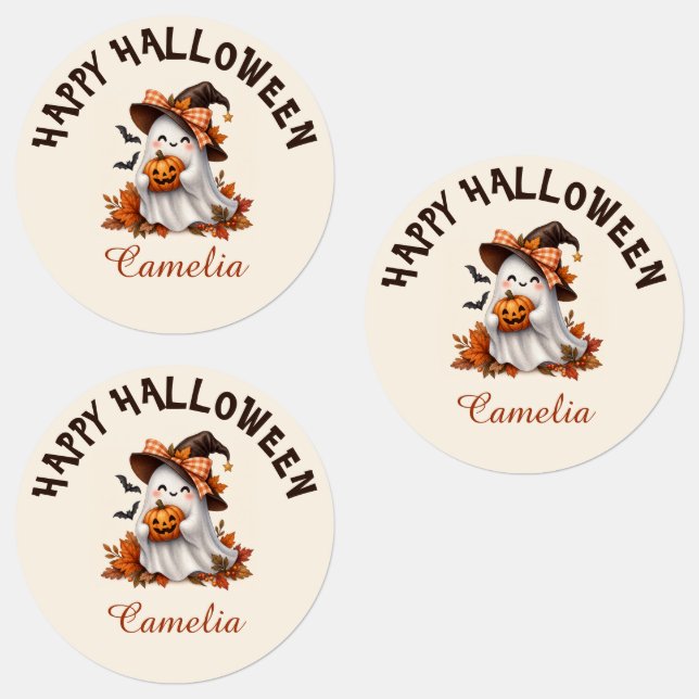 Personalized Cute Ghost Halloween Name Stickers (Grupp)