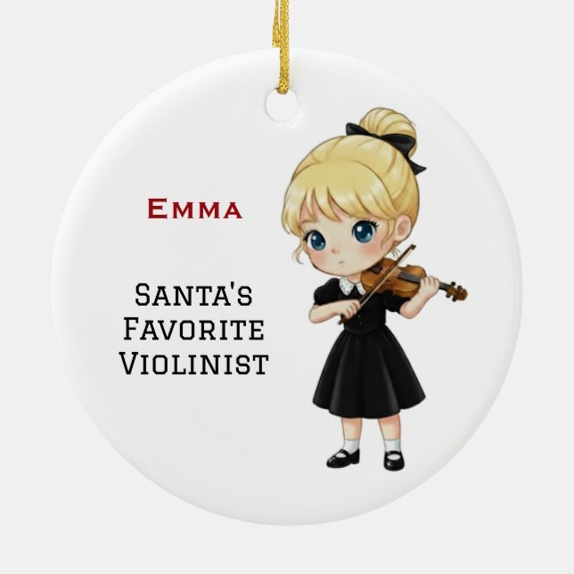 Personalized Cute Girl Playing Violin  Julgransprydnad Keramik (Baksidan)