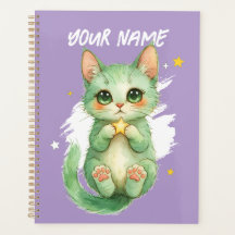 Personalized Cute Green Kitty Cat Planner