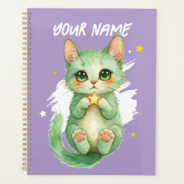 Personalized Cute Green Kitty Cat Planner