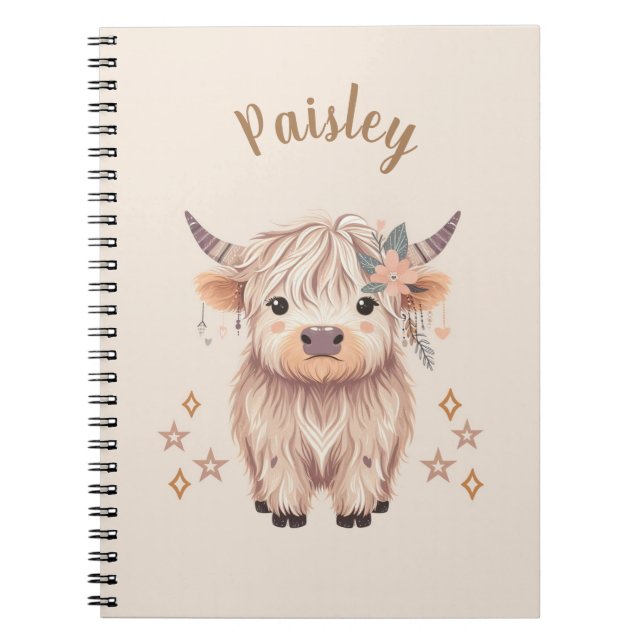 Personalized Cute Highland Cow Notebook Anteckningsbok (Framsidan)