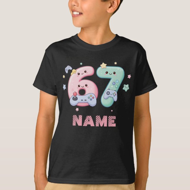 Personalized Cute Kawaii Gamer 67 Game Controller T Shirt (Framsida)