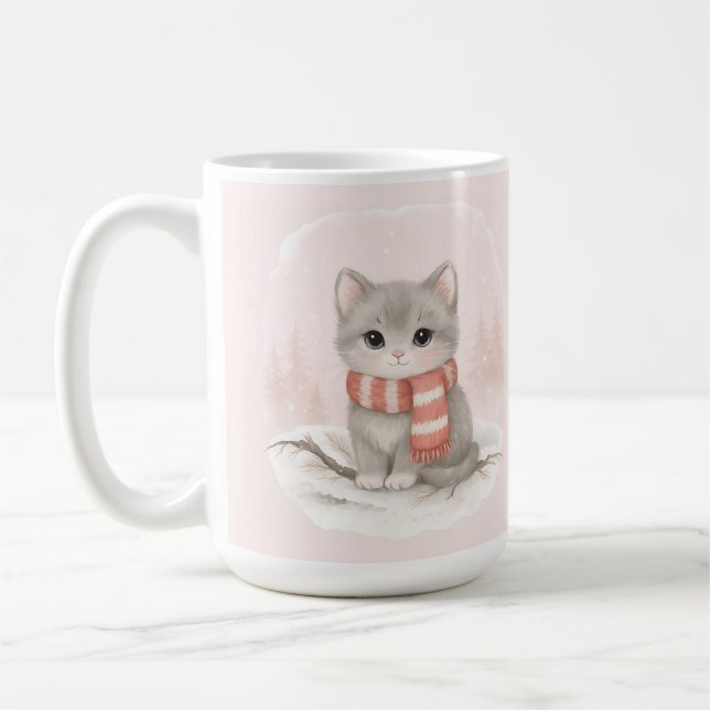 Personalized Cute Kitten Winter Mug Kaffemugg (Vänster)