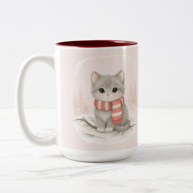 Personalized Cute Kitten Winter Mug Två-Tonad Mugg (Vänster)