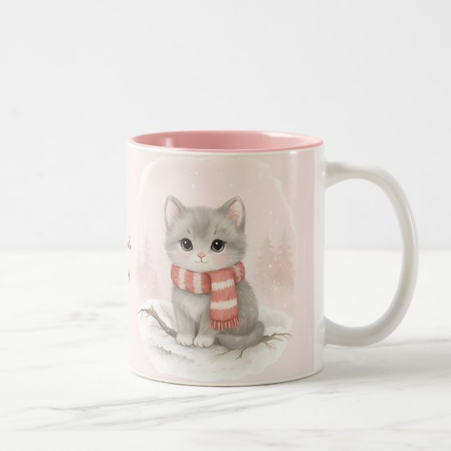 Personalized Cute Kitten Winter Mug Två-Tonad Mugg (Höger)