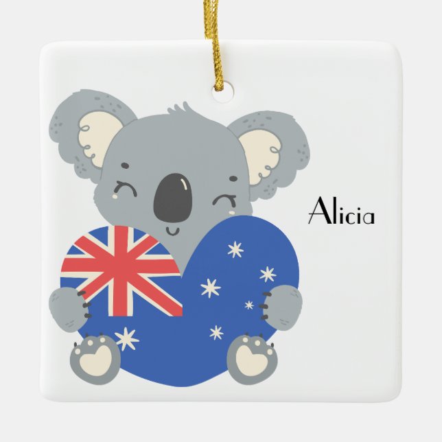 Personalized Cute Koala Australian Christmas Julgransprydnad Keramik (Framsida)