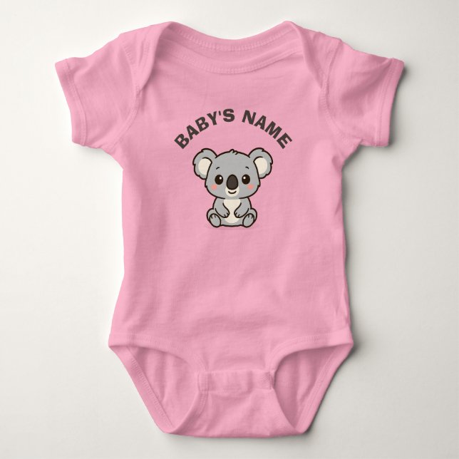 Personalized Cute Koala Baby Bodysuit T Shirt (Framsida)
