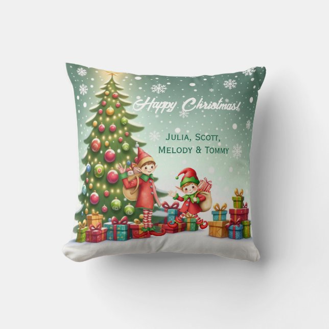 Personalized Cute Little Elf Christmas Photo Kudde (Framsida)