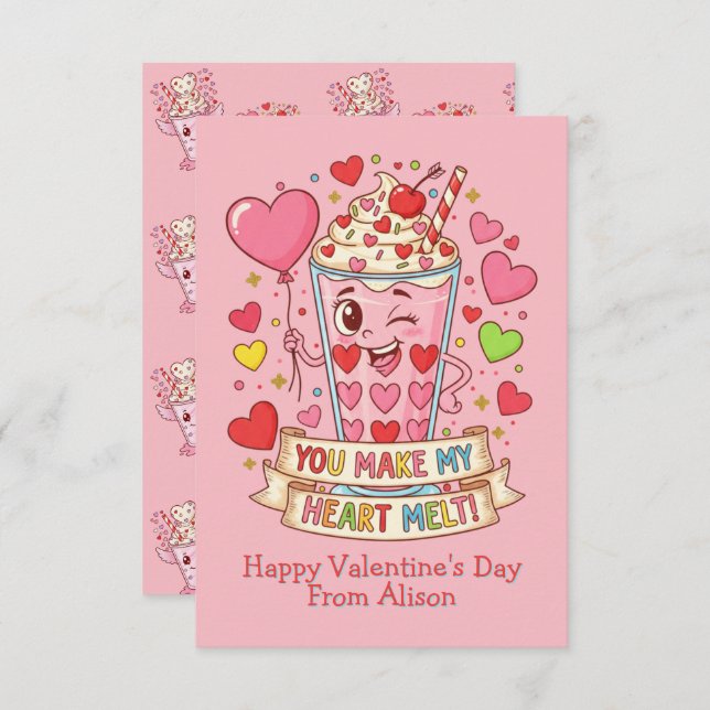 Personalized Cute Milkshake Classroom Valentine (Fram/baksida)