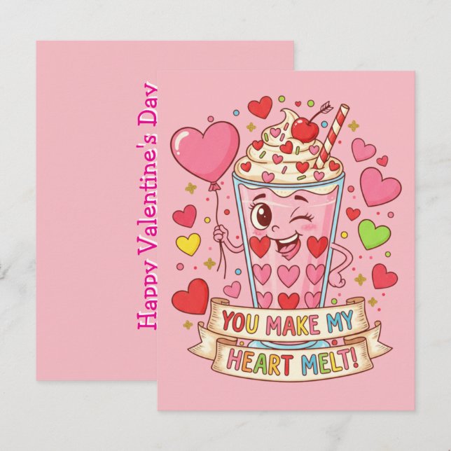 Personalized Cute Milkshake Classroom Valentine Vykort (Fram/baksida)