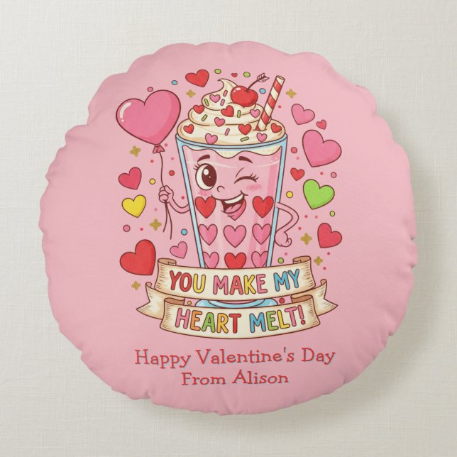 Personalized Cute Milkshake Valentine Rund Kudde (Framsidan)