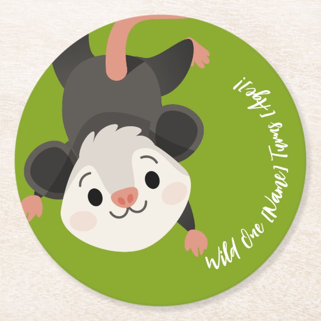 Personalized Cute Opossum Woodland Birthday Underlägg Papper Rund (Framsidan)