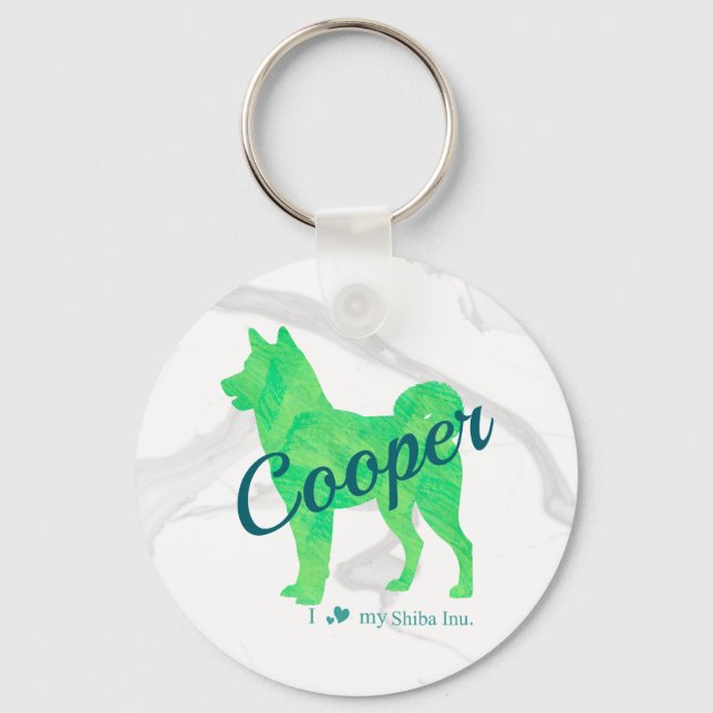 Personalized Cute Pastel Green Shiba Inu - Dog Nyckelring (Framsida)