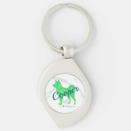 Personalized Cute Pastel Green Shiba Inu - Dog Swirl Silverfärgad Nyckelring