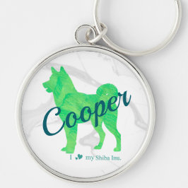 Personalized Cute Pastel Green Shiba Inu Keychain Rund Silverfärgad Nyckelring