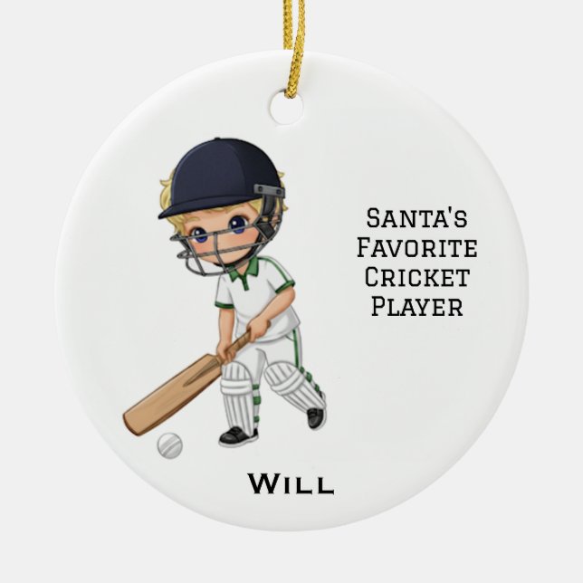 Personalized Cute Personalized Cricket Player Julgransprydnad Keramik (Framsidan)