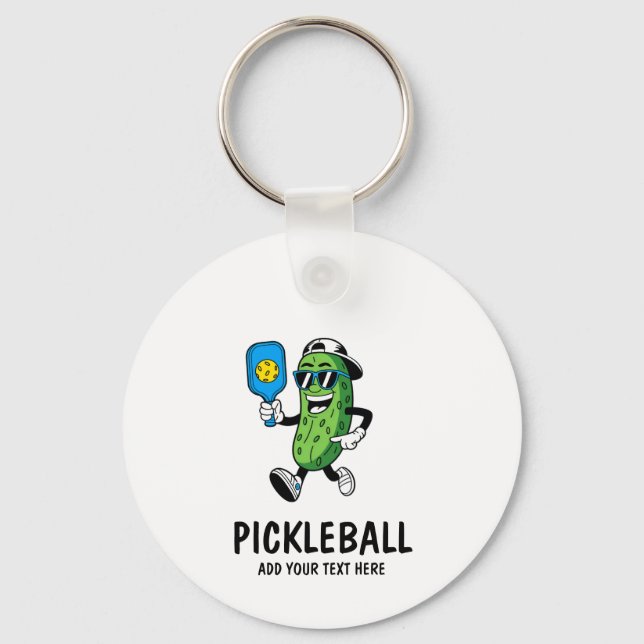 Personalized Cute Pickle Playing Pickleball Funny Nyckelring (Framsida)