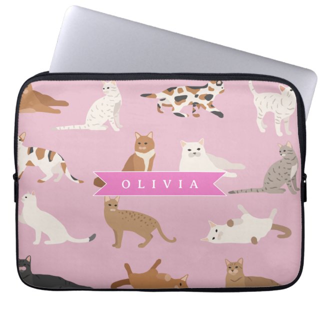 Personalized Cute Pink Cat Pattern Gift Cat Lover Laptop Fodral (Framsidan)