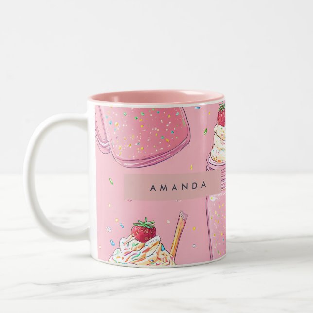 Personalized Cute Pink Milkshake Sprinkles Två-Tonad Mugg (Vänster)