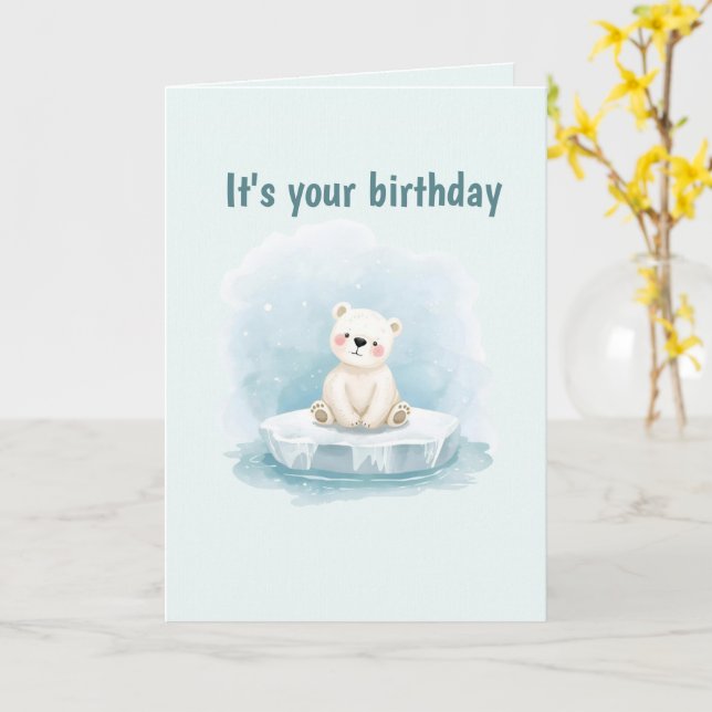 Personalized Cute Polar Bear Birthday Card Kort (Gul blomma)