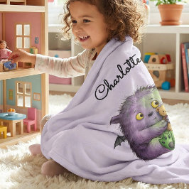 Personalized Cute Purple Green Fluffy Monster Kids Fleecefilt