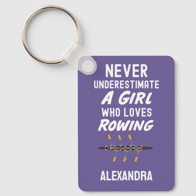 Personalized Cute Purple Rowing Girl Rower Kids Nyckelring (Framsida)