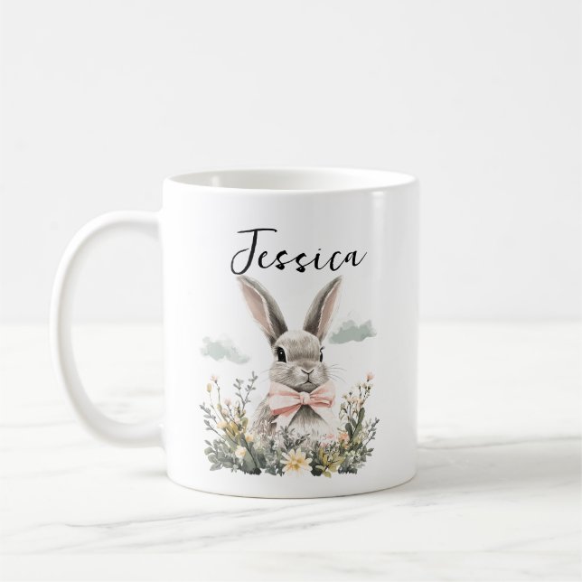 Personalized Cute Rabbit | Adorable Bunny Animal Kaffemugg (Vänster)