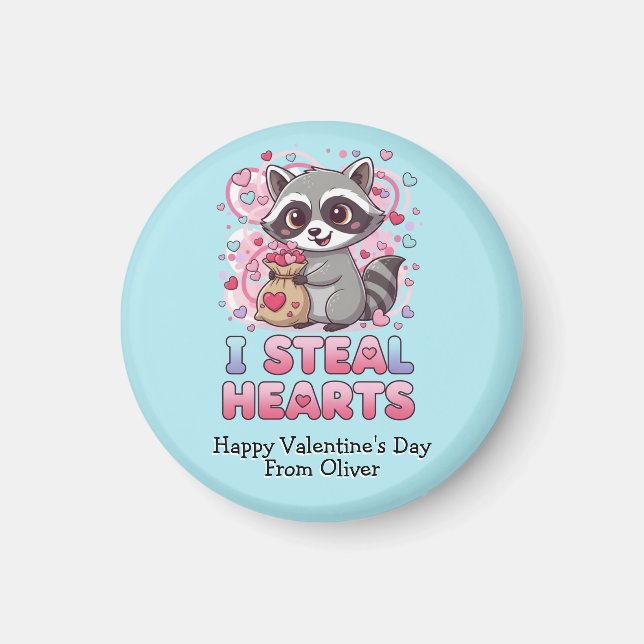 Personalized Cute Raccoon Classroom Valentine Magnet (Framsidan)